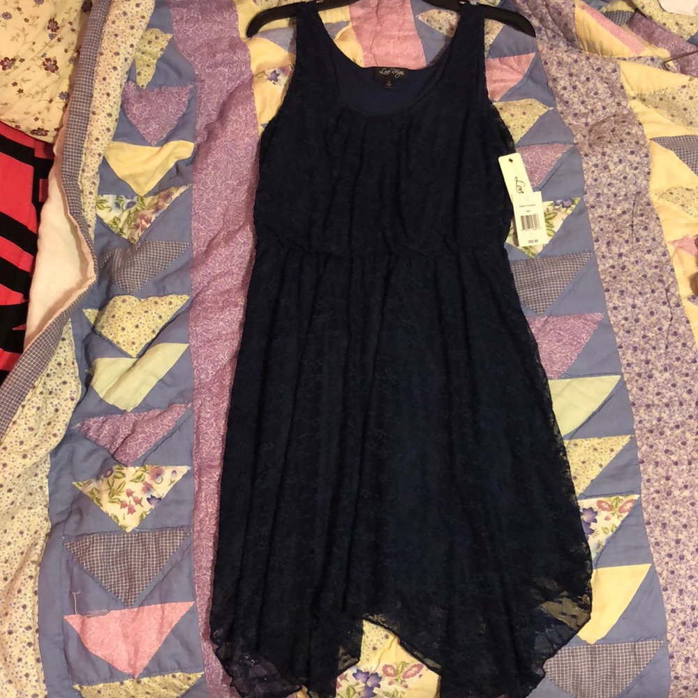 Navy Blue Lace Overlay knee length dress